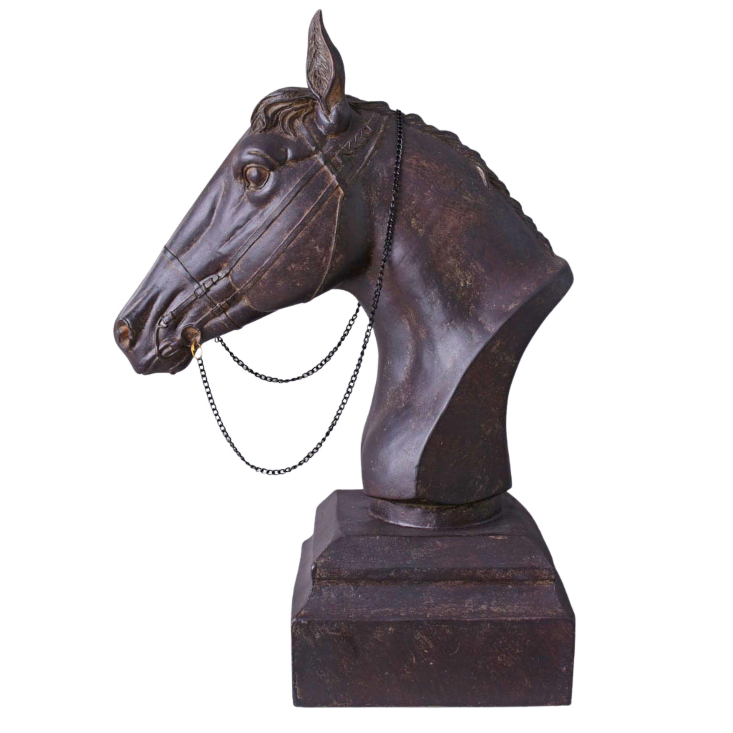 Horse Bust with Chain on Pedestal