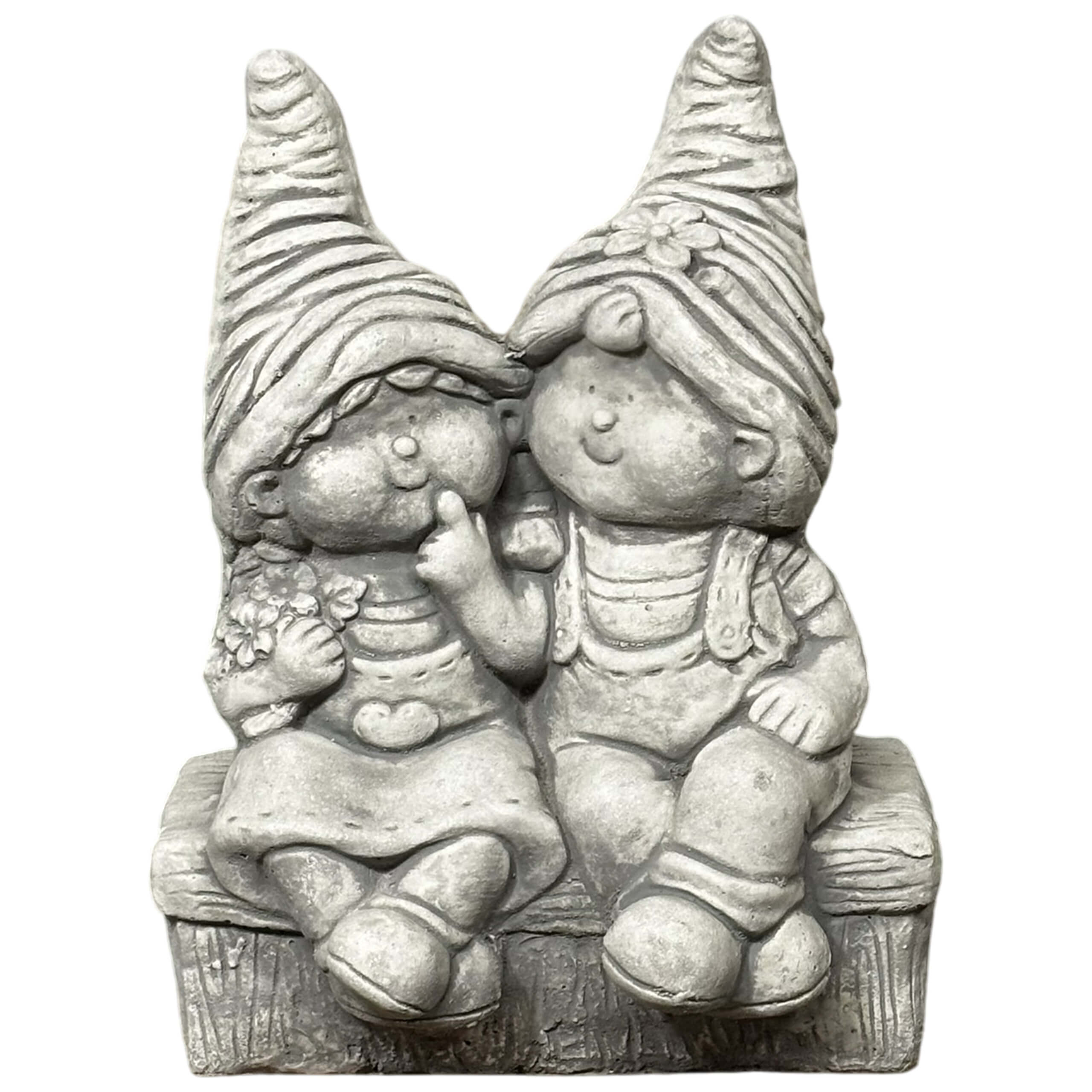 Gnome Couple in Love on Bench