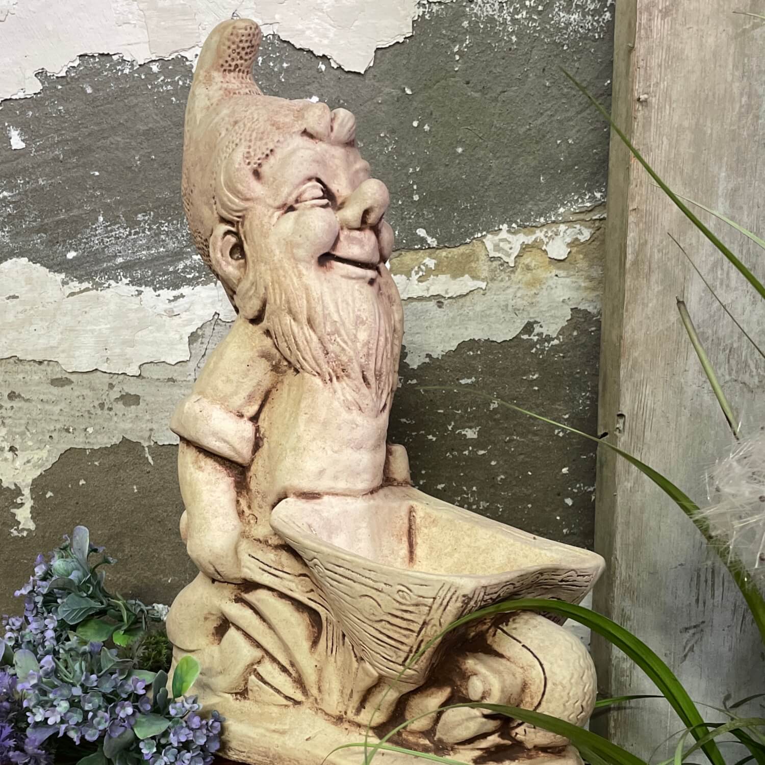 Garden Gnome with Wheelbarrow Planter