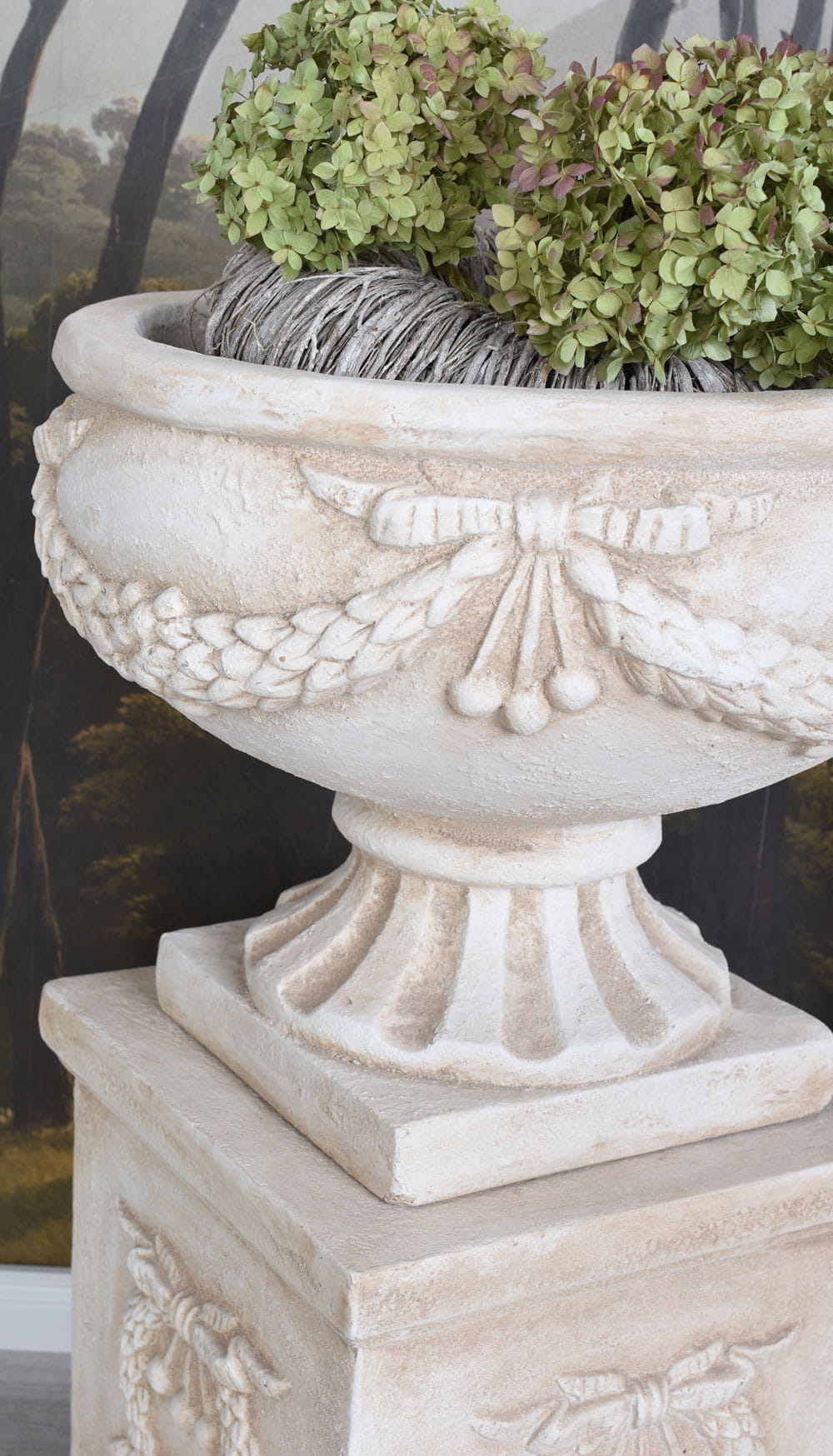 Classical Urn with Garlands on Pedestal