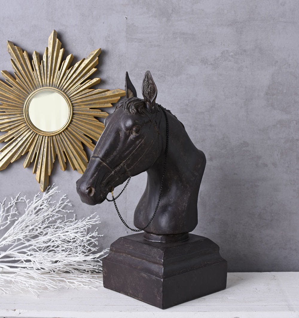 Horse Bust with Chain on Pedestal