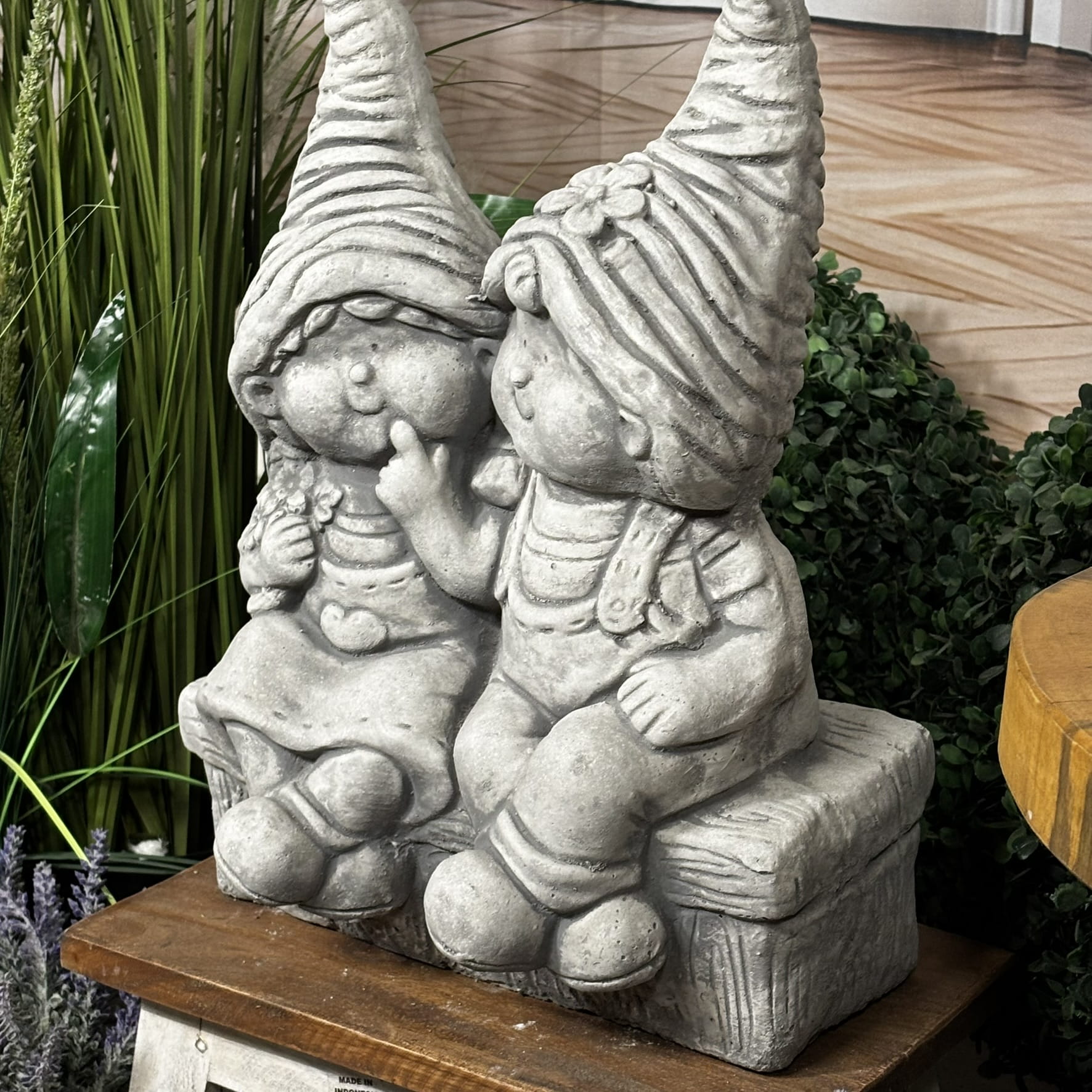 Gnome Couple in Love on Bench