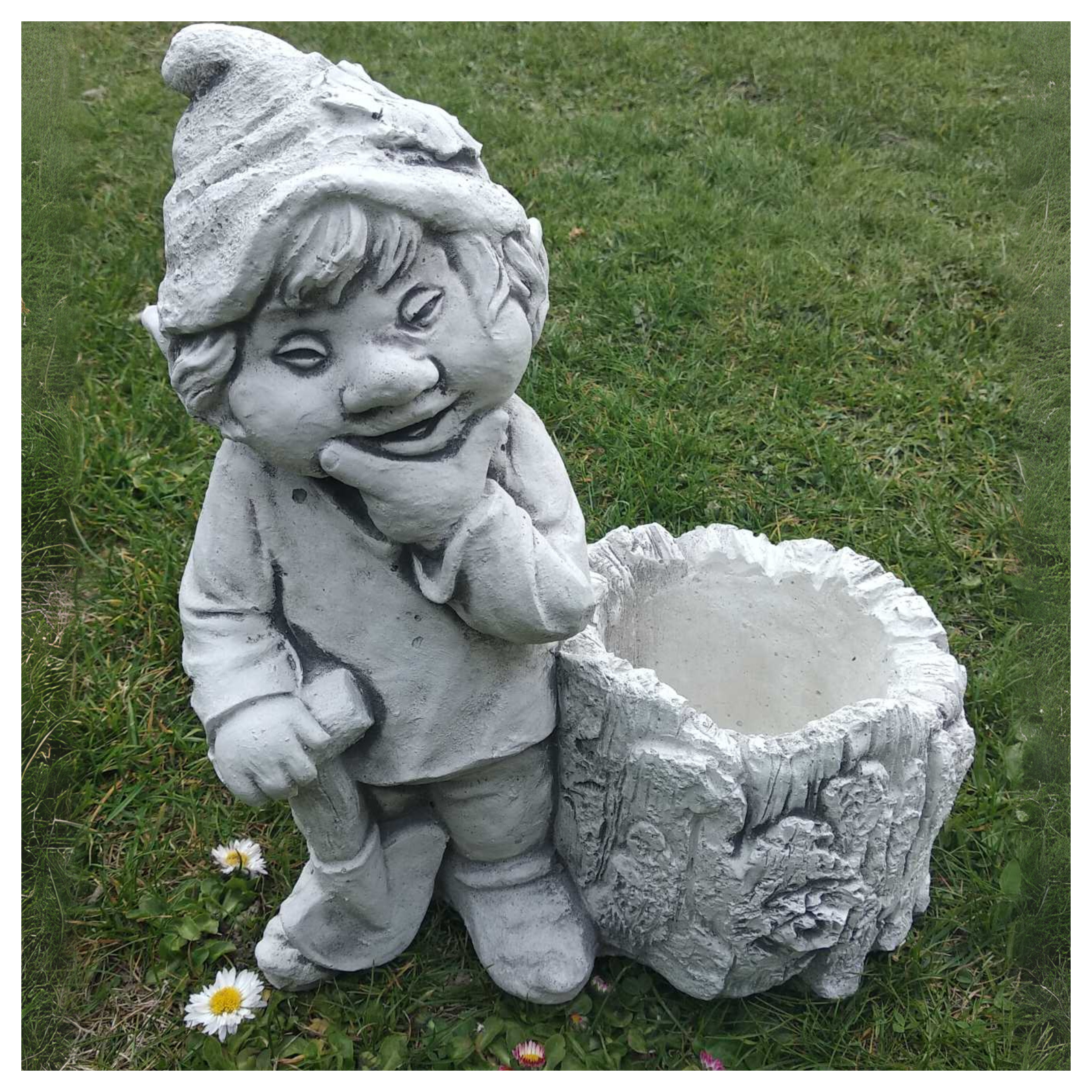 Tomek the Garden Gnome with Tree Stump Planter